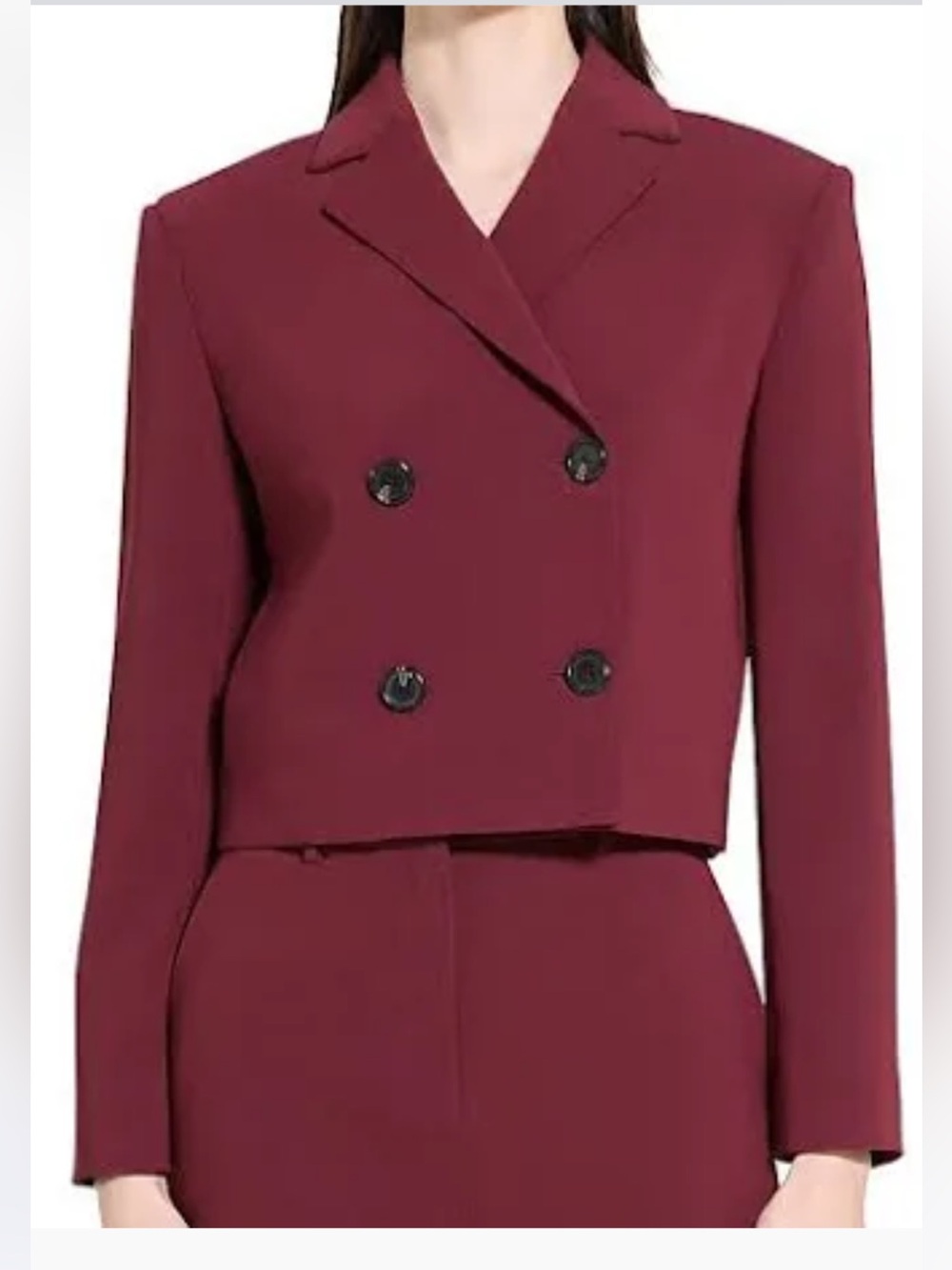 THEORY Cropped Double-Breasted Women's Blazer Jacket - Burgundy Size 6